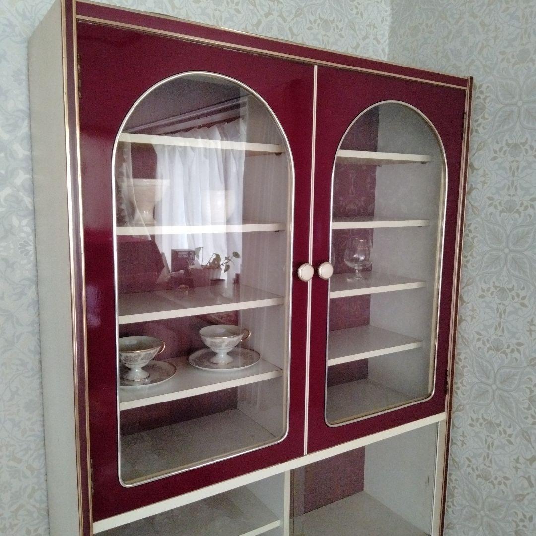 アーチ　食器棚　ワインカラー　昭和レトロ　レトロポップ
