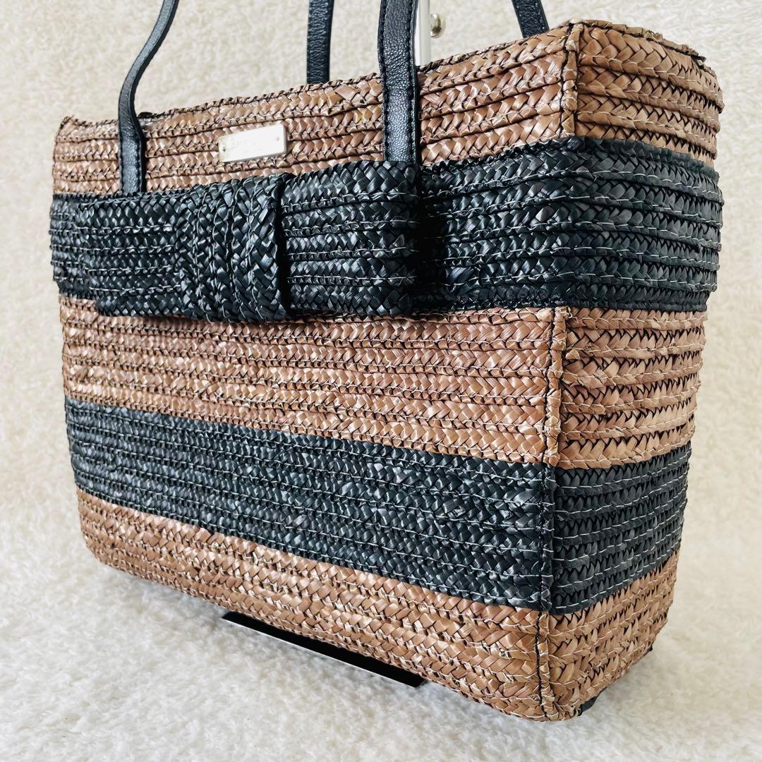 【美品】kate spade カゴバッグ ハンドバッグ バイカラー リボン