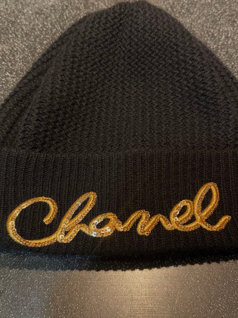 6日迄最終セール　CHANEL スパンコール カシミア ビーニー ニット帽