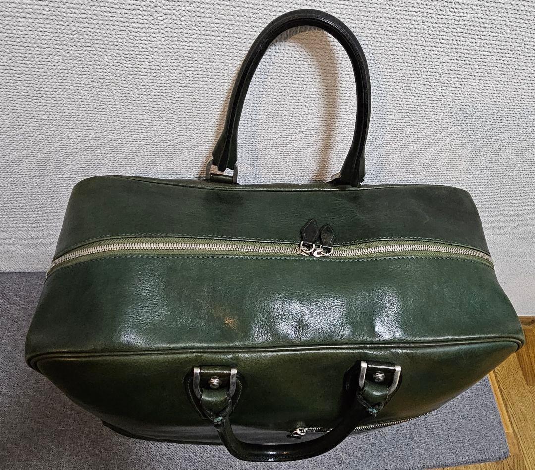 万双 双鞣和地 本革ボストンバッグ　ダークグリーン