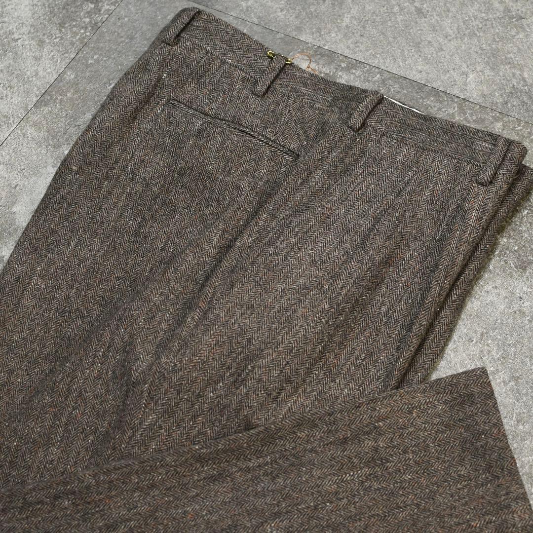 古着 ツイード ネップ タックパンツ スラックス ウールパンツ ブラウン 茶色