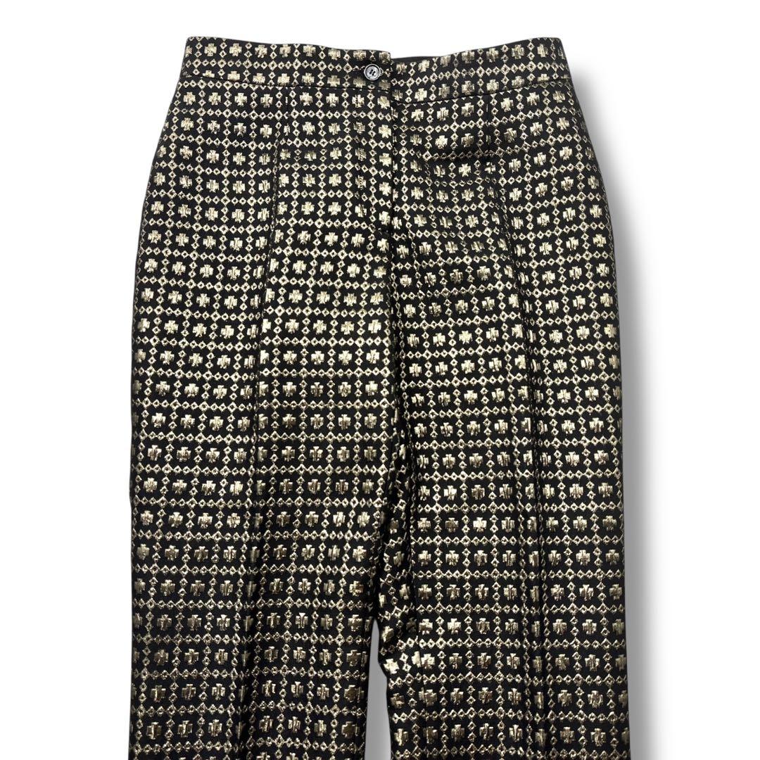 【極美品】CELINE セリーヌ　総柄　パンツ 刺繍　金 ズボン　ウール　シルク