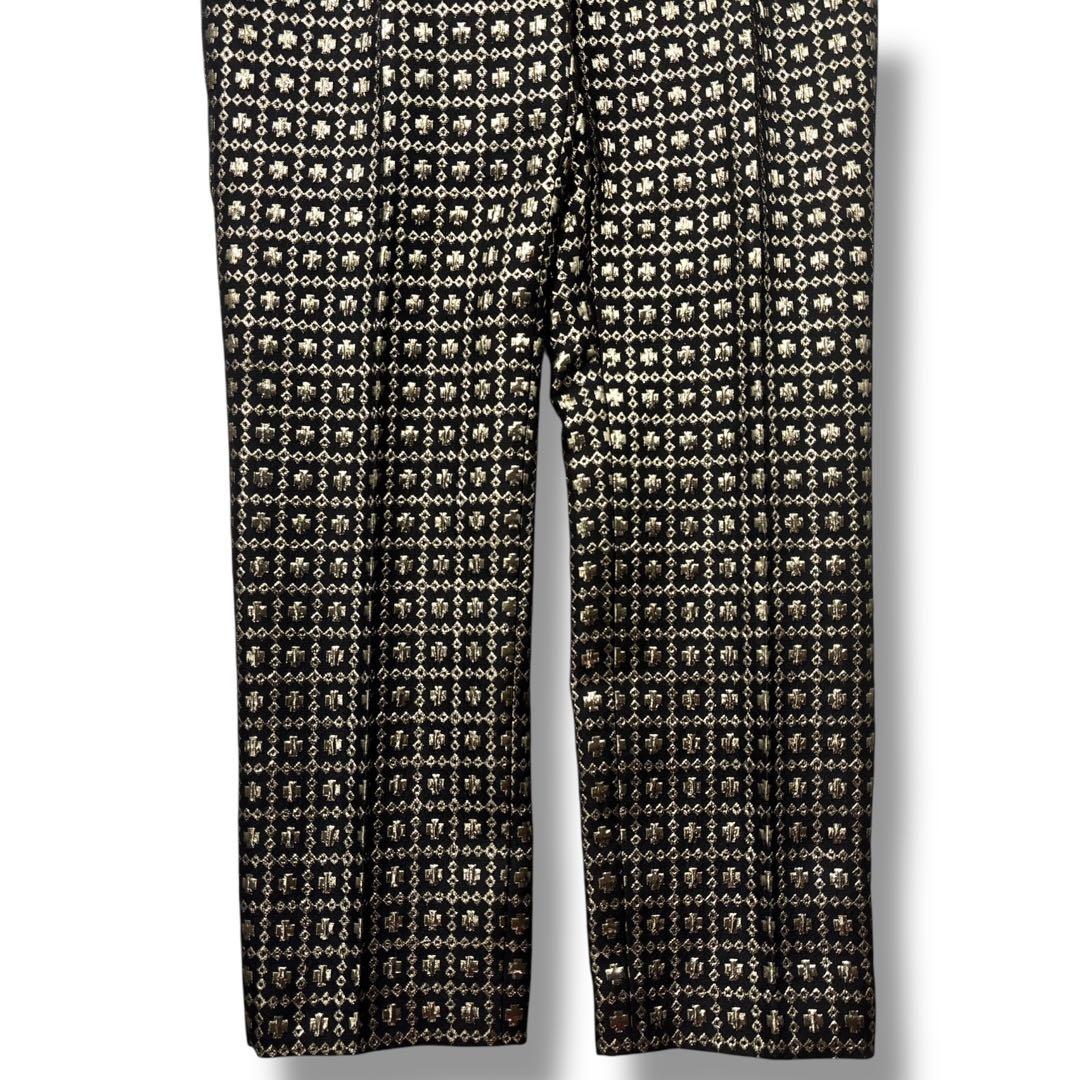 【極美品】CELINE セリーヌ　総柄　パンツ 刺繍　金 ズボン　ウール　シルク