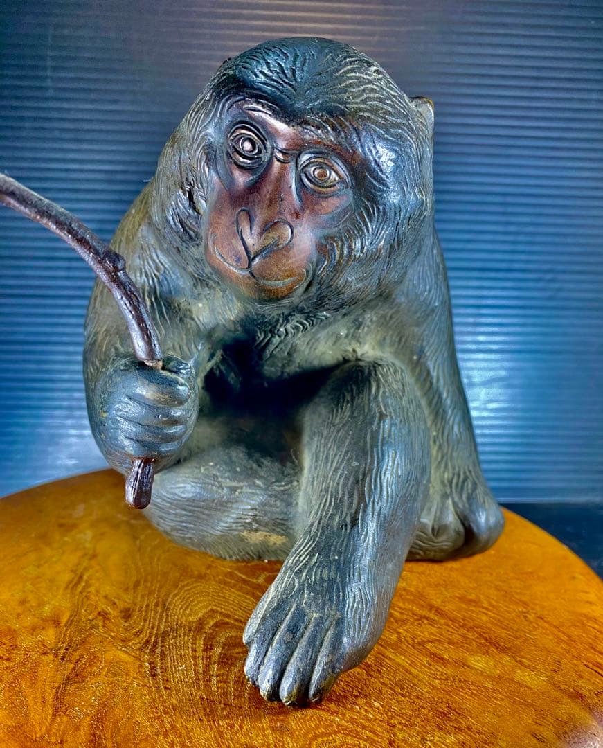 ブロンズ 猿 置物 銅製 時代 2.6kg 高さ 15cm
