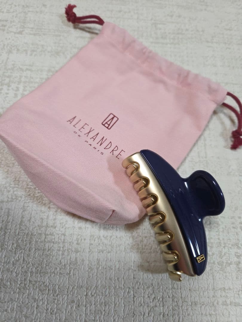 ALEXANDER DE Paris ネイビー ゴールド ヘアクリップ Mサイズ