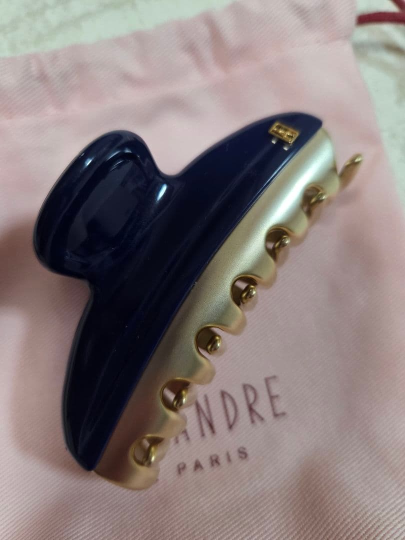 ALEXANDER DE Paris ネイビー ゴールド ヘアクリップ Mサイズ