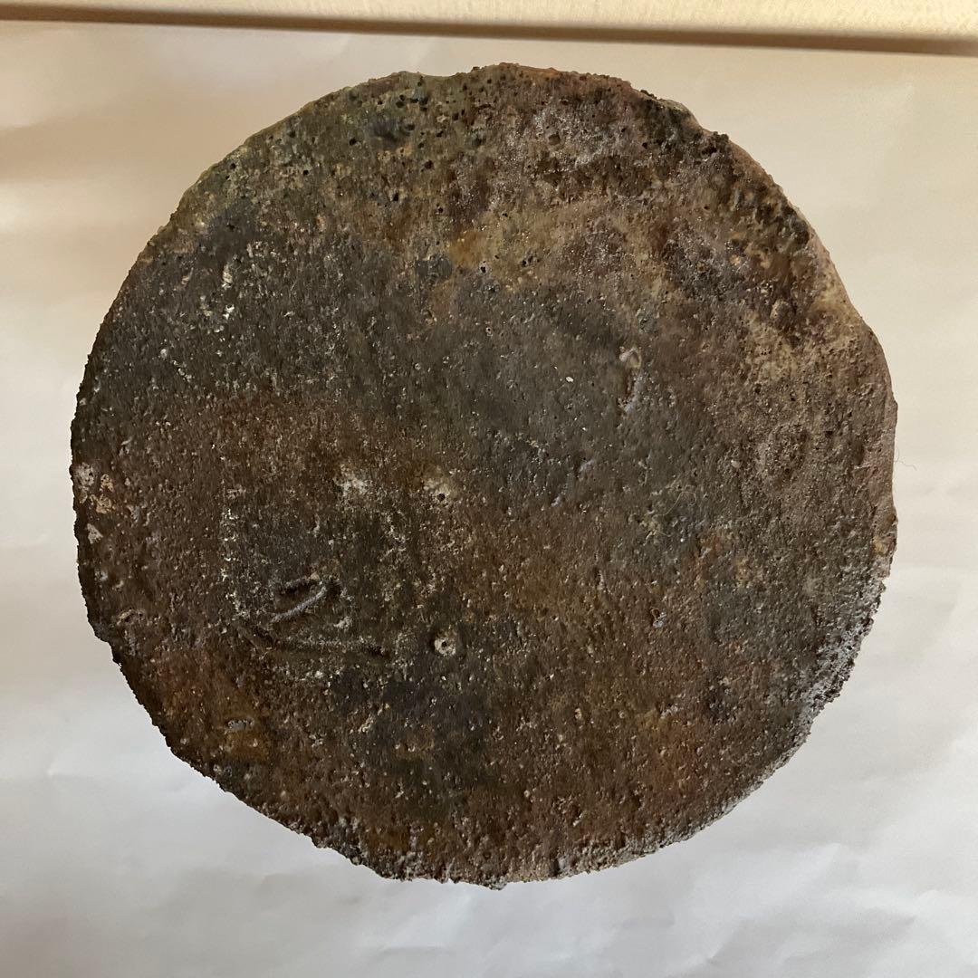 備前焼　岡山県重要無形文化財保持者各見政峯作　備前窯変耳付花入