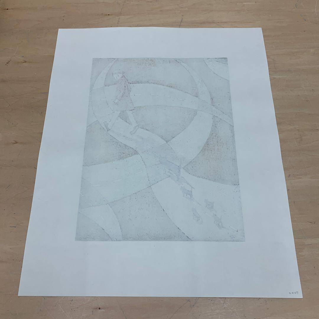 鈴木敦子「ついてくる」2007年　限定24 木版画