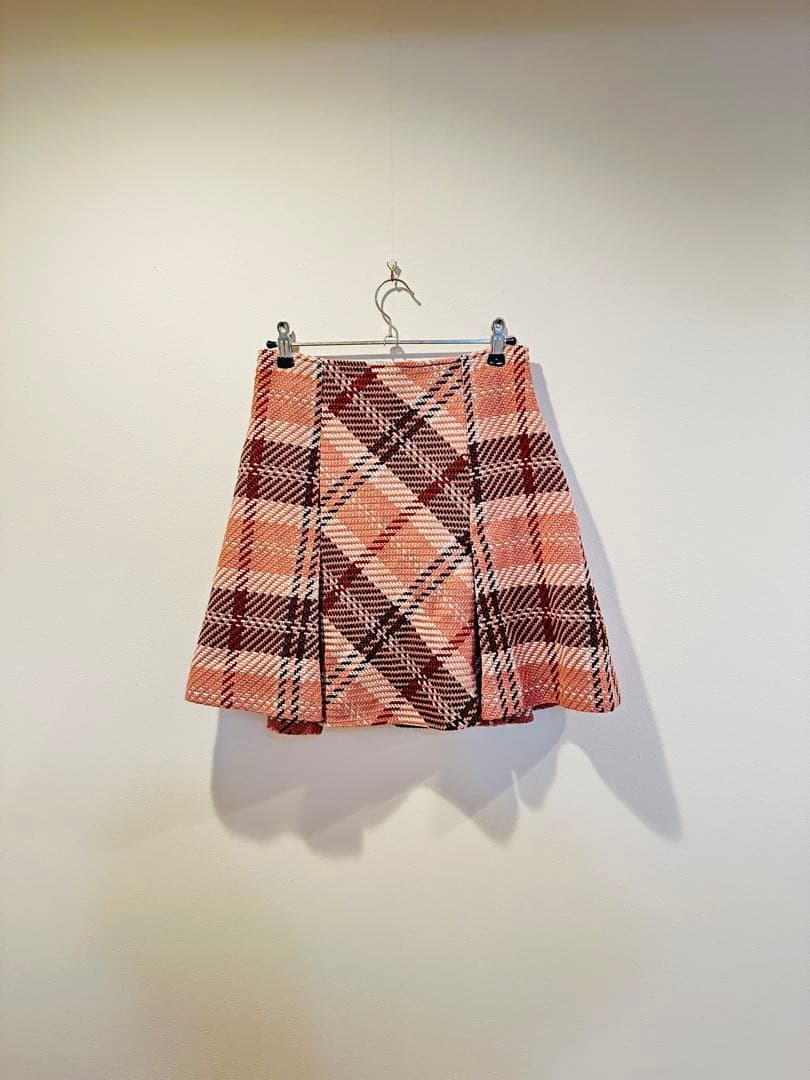 【美品】SNIDEL ロービングチェックミニスカート 2 ピンク系　冬物