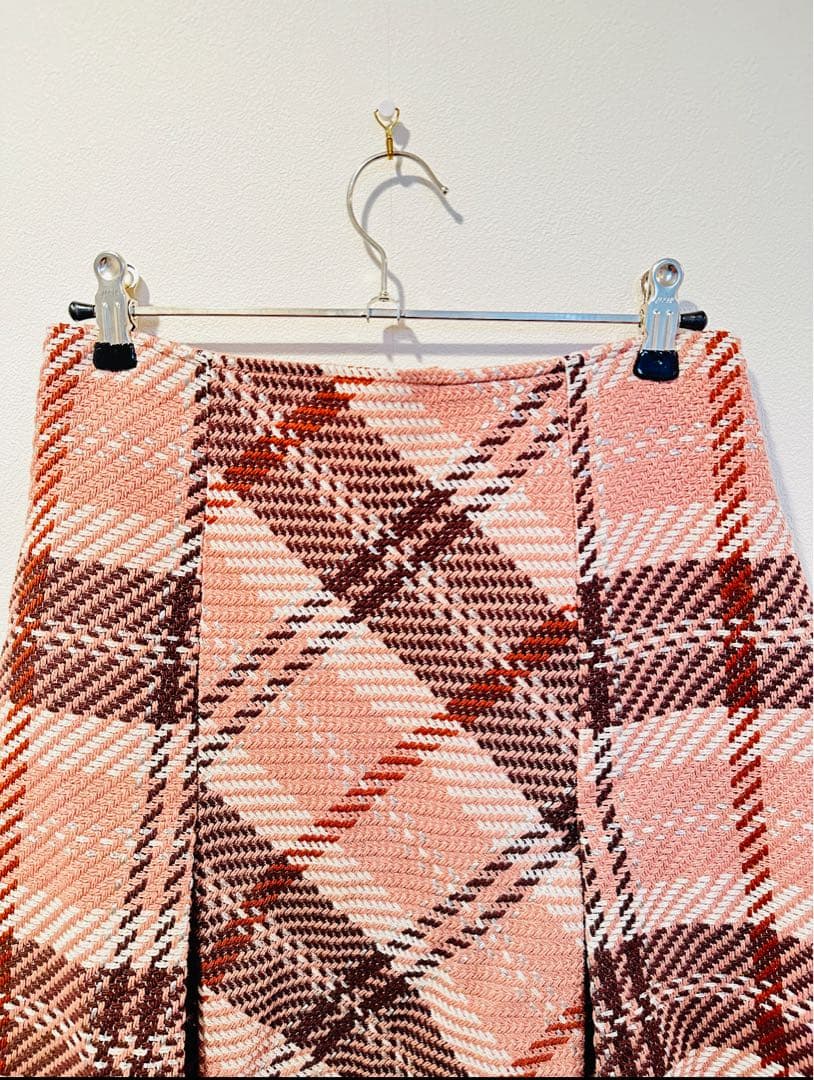 【美品】SNIDEL ロービングチェックミニスカート 2 ピンク系　冬物