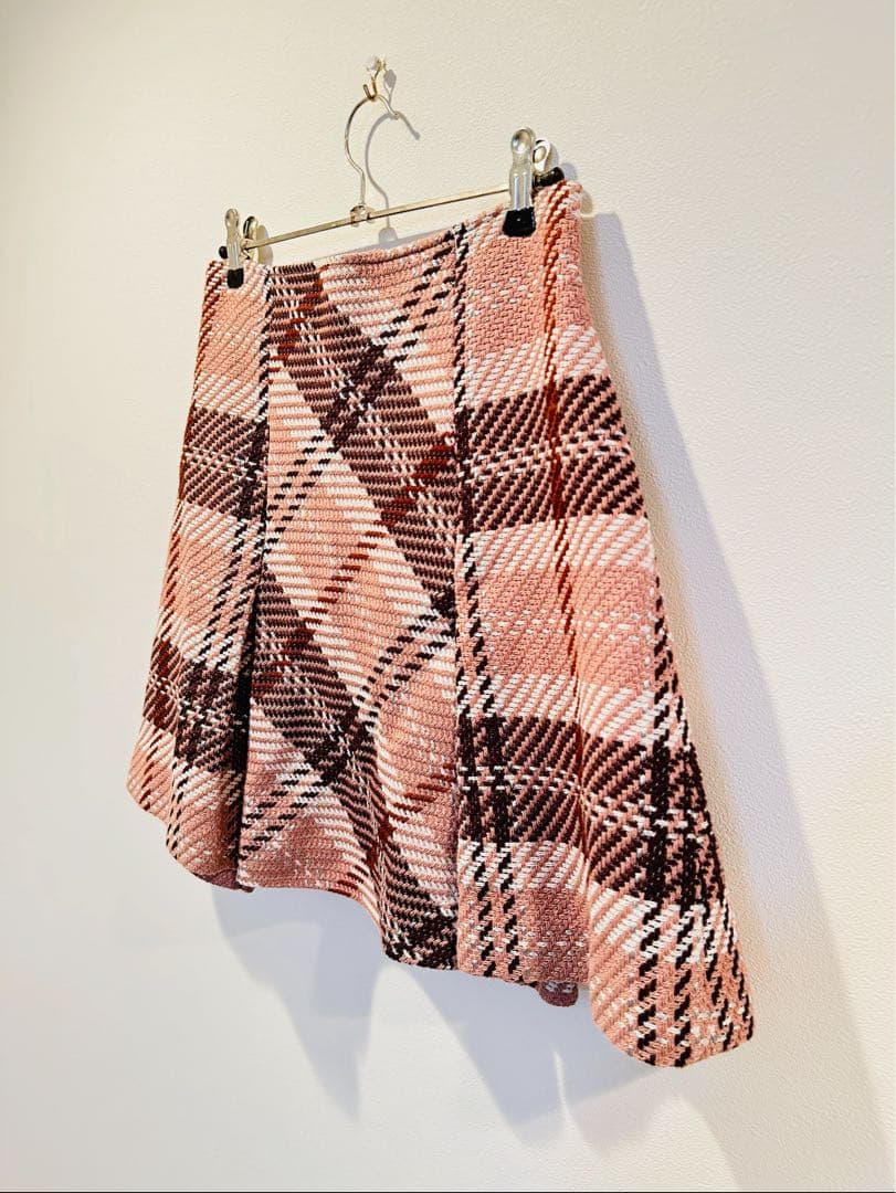 【美品】SNIDEL ロービングチェックミニスカート 2 ピンク系　冬物