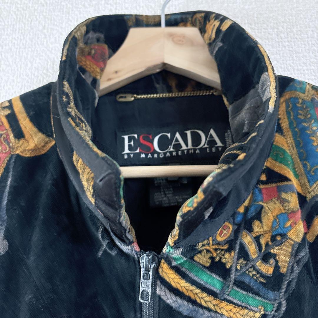 ESCADA ヴィンテージ ベロア　総柄ブルゾン スカーフ柄　綿混　ドイツ製