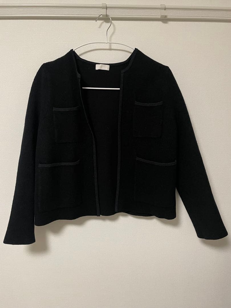 ballsey ウールナイロンブークレー フロントオープンカーディガン ブラック