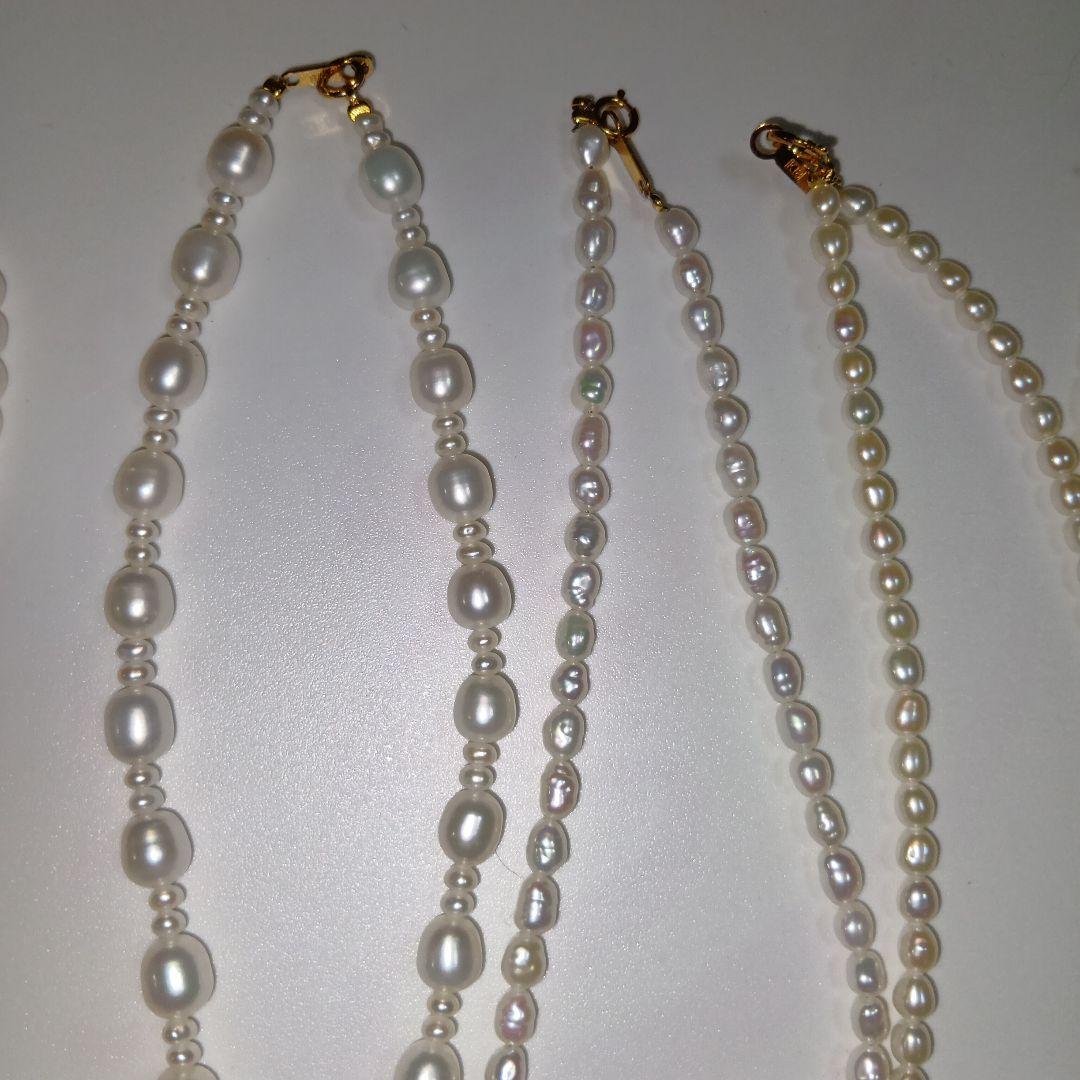 未使用に近い♥3連ベビービーズパールと淡水パールなど5本の内K18が4本✨️