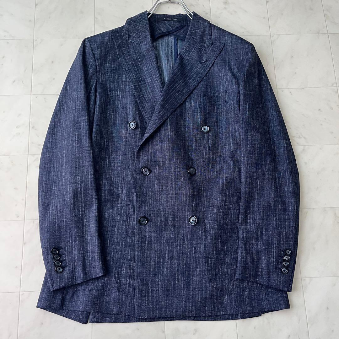 美品✨タリアトーレ デニム風 ダブル テーラードジャケット ネイビー 46