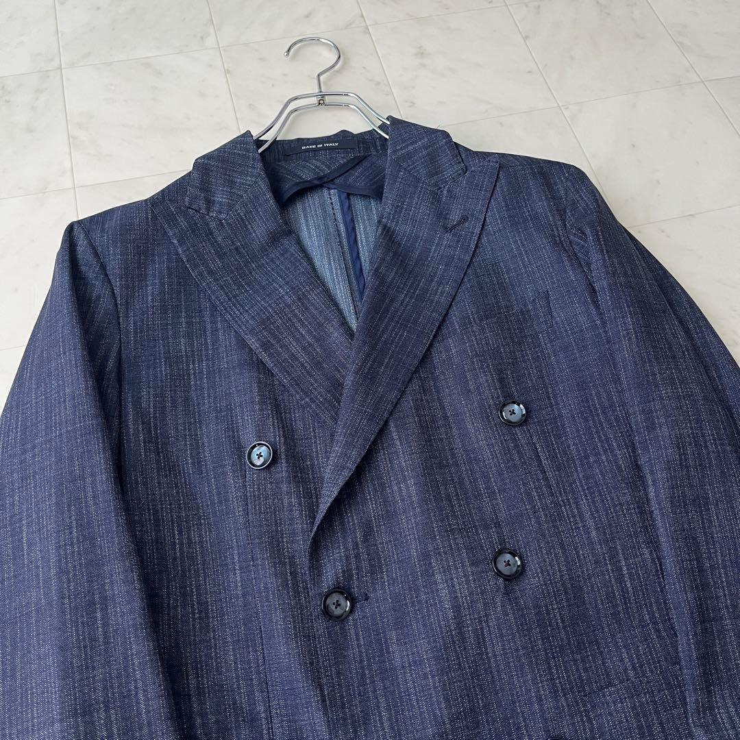 美品✨タリアトーレ デニム風 ダブル テーラードジャケット ネイビー 46