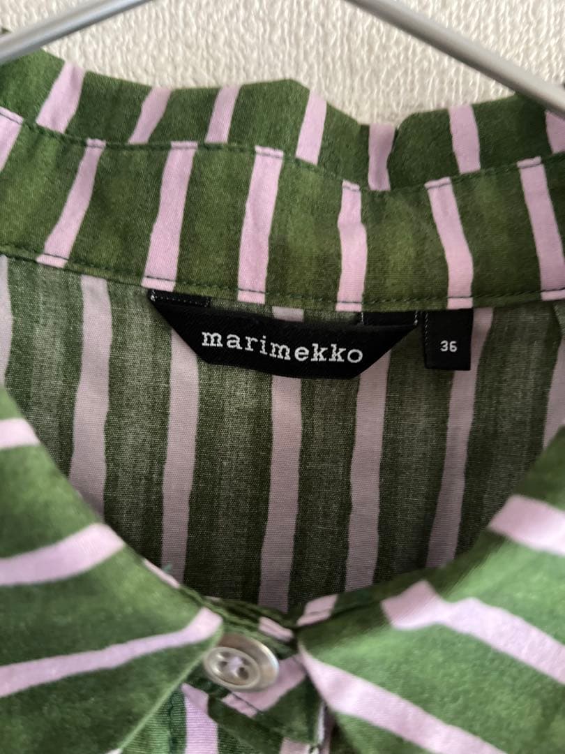 marimekko ピッコロ　緑とピンクの シャツワンピース 36