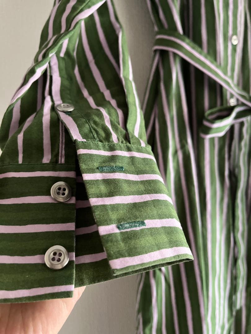 marimekko ピッコロ　緑とピンクの シャツワンピース 36