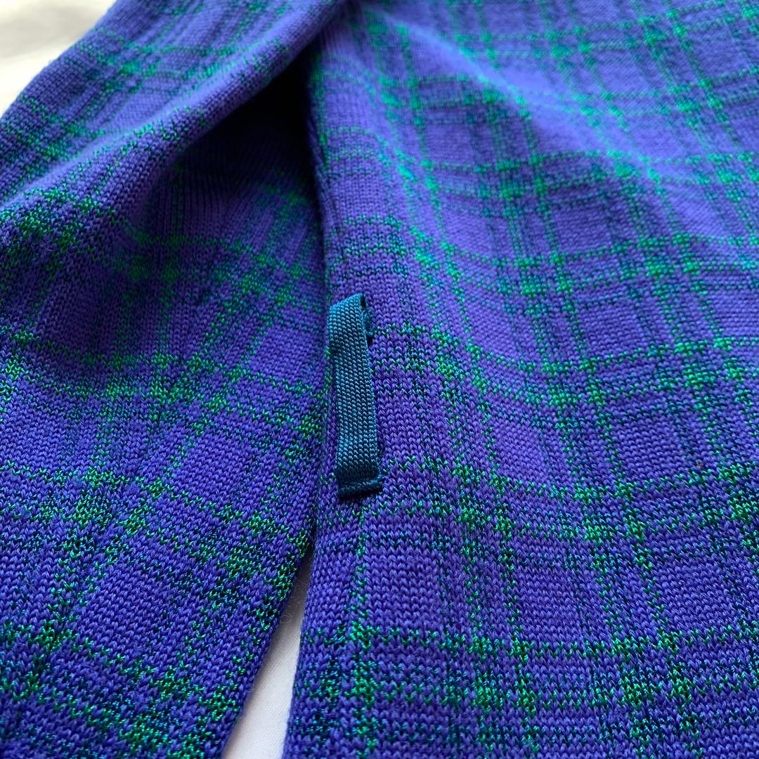 YSL チェック柄 ニット ジャケット 金ボタン ブルー × グリーン