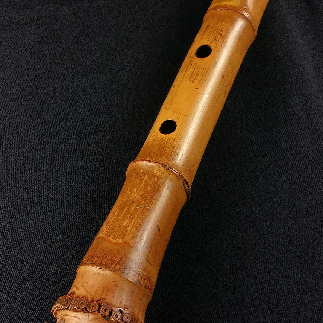 Y2886-2 琴古流 尺八 林山銘 銀三線藤巻 全長63㎝ 竹製