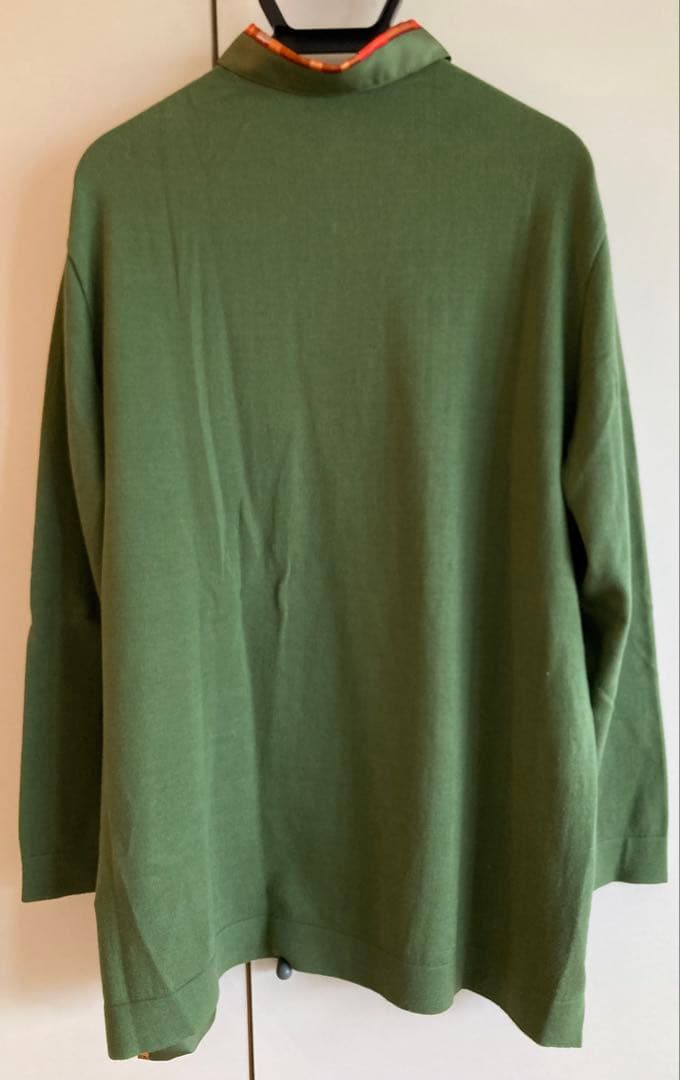 HERMES エルメス 総柄ニット切替ポロシャツ シルク/コットン/カシミヤ L