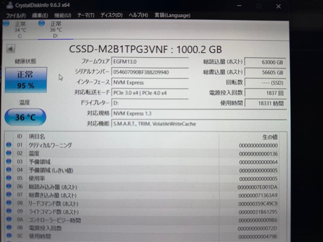 内蔵型SSD CFD M.2 NVMe SSD PG3VNF 1TB