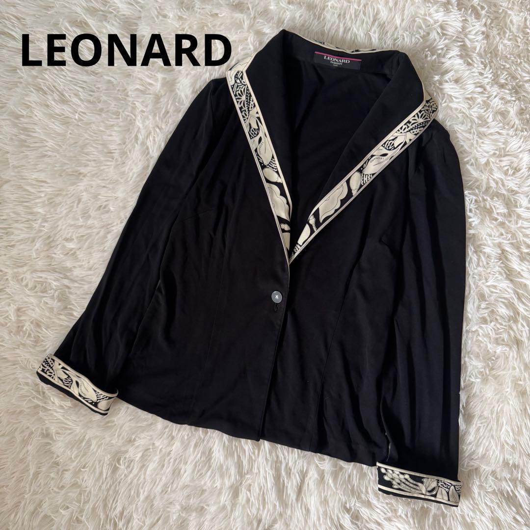 LEONARDレオナール カンカン素材 テーラードジャケット トリム 薄手 L