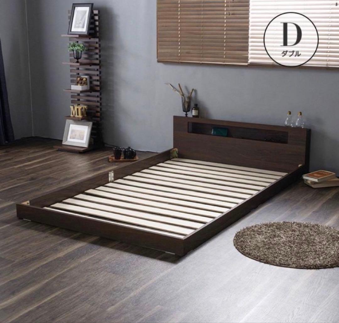 ブラック　フロアベッド ダブル LED照明付き