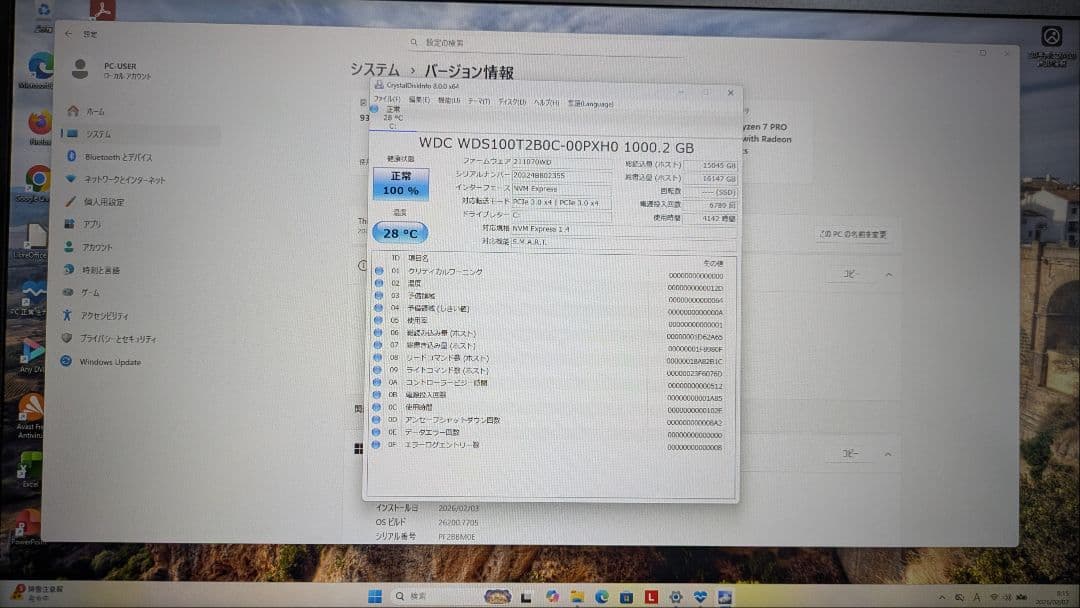 Windowsノート本体 ThinkPadT14Gen1Ryzen7Pro 16GB 1TB Win11P