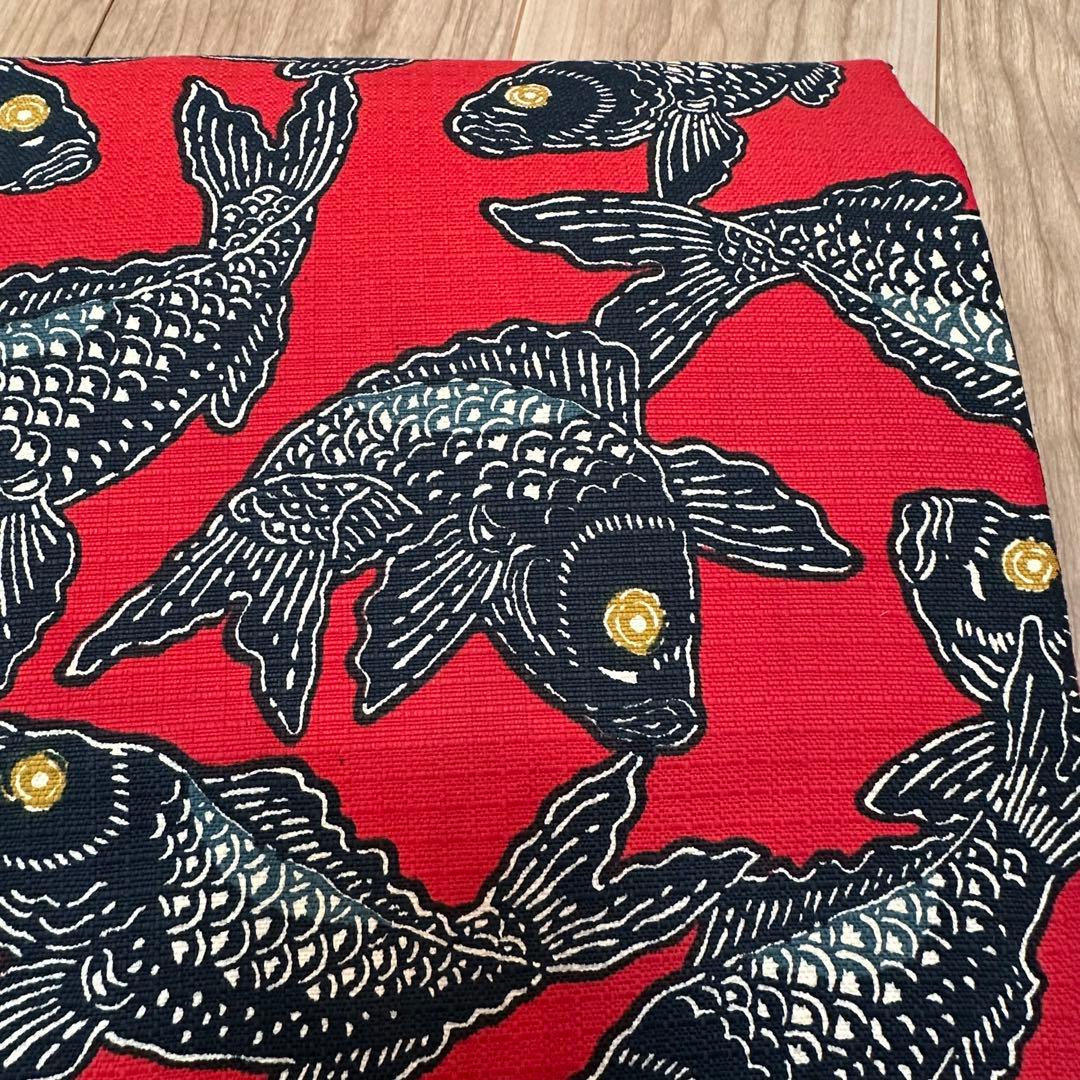 超美品　正絹　着物 和服　名古屋帯　赤　紺　鯉　371 アンティーク　個性的