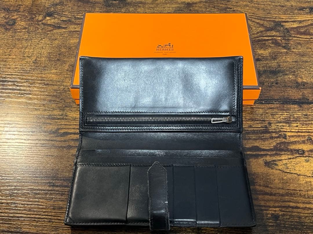 HERMES エルメス べアン ブラック レザー 長財布