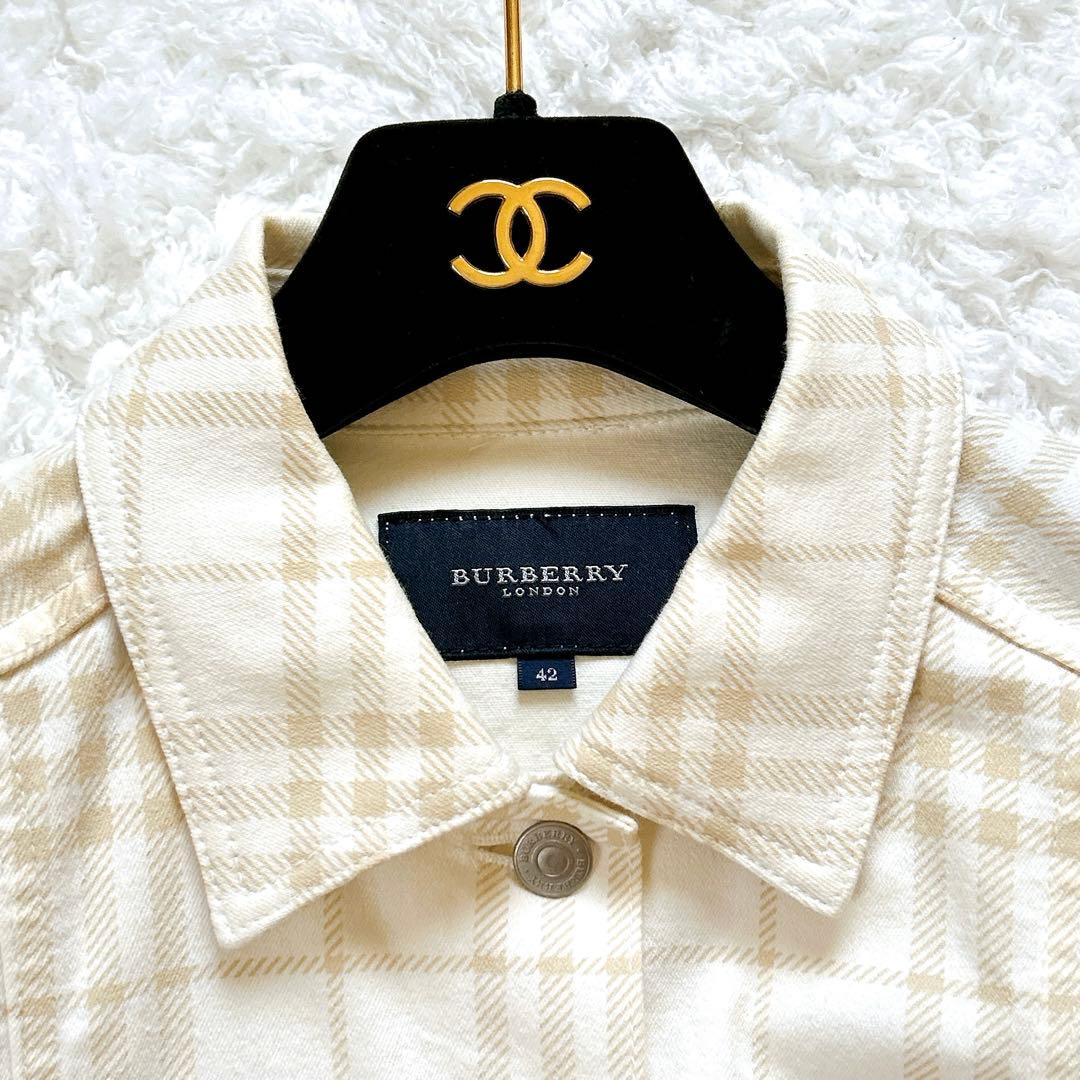 極美品 バーバリーロンドン デニムジャケット シャドーチェック ストレッチ 42