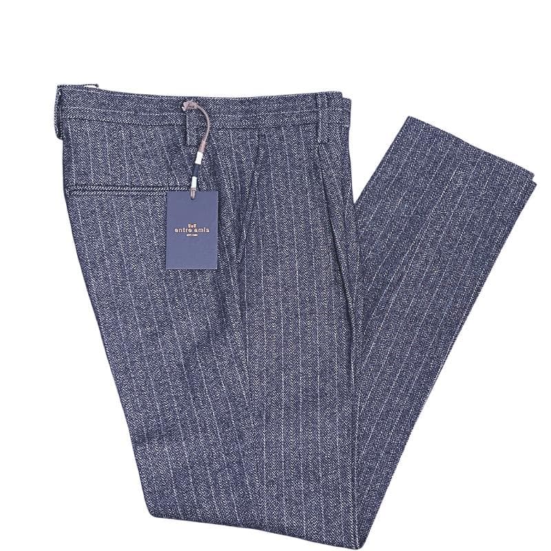 アントレアミ ストライプ スラックス 28 コットンウール ストレッチ ネイビー