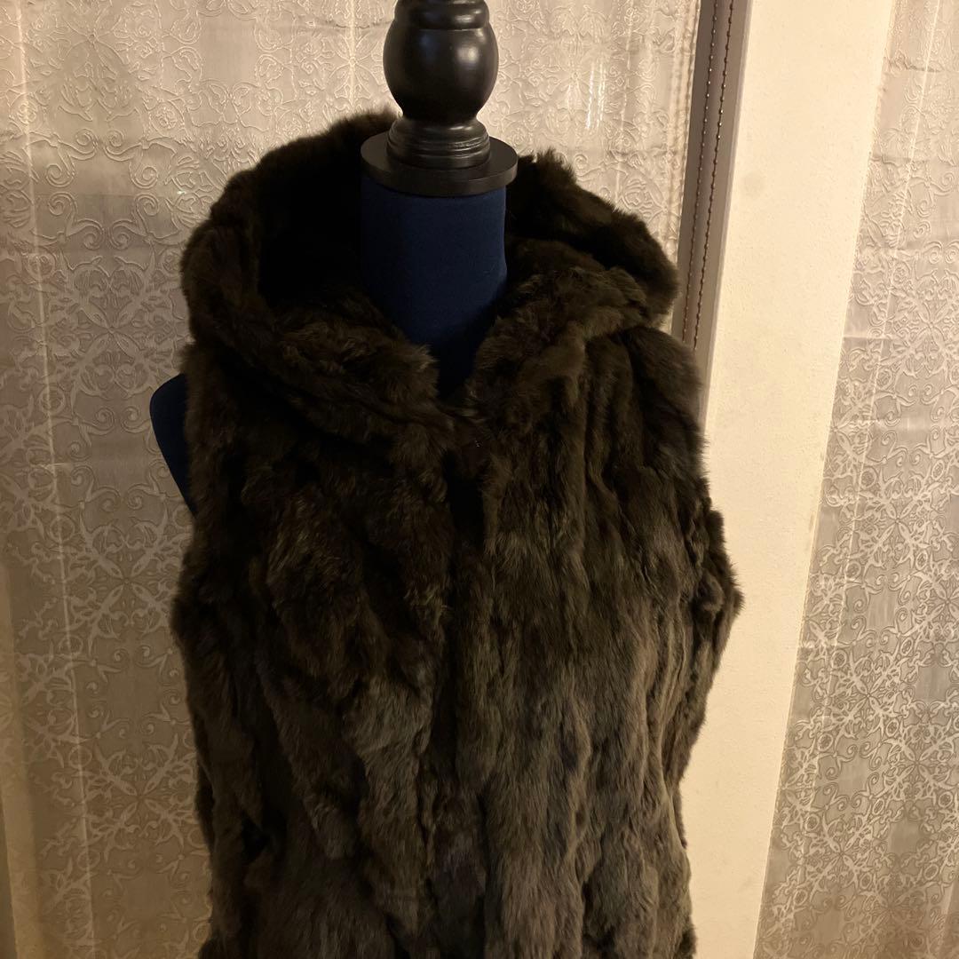 S*様 美品 レッキスラビット ロングベスト フード付 ダークブラウン 艶感 ポ