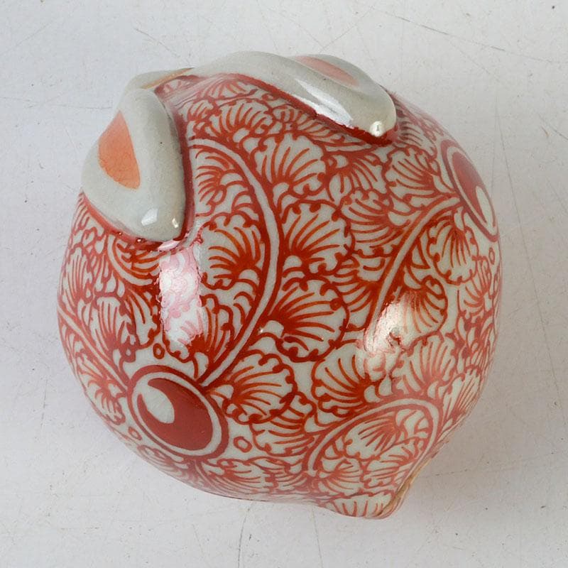 ニコニコ　茶道具　萬古焼　加賀瑞山造　赤絵卯香合　共箱　V　9753