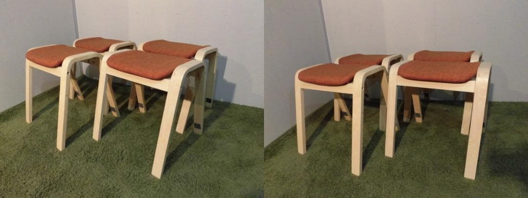 送料無料アウトレット★スタッキングスツール★4脚セット/ナチュラル枠（オレンジ）