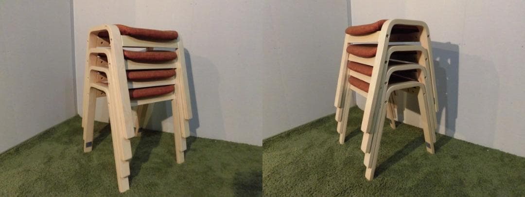 送料無料アウトレット★スタッキングスツール★4脚セット/ナチュラル枠（オレンジ）