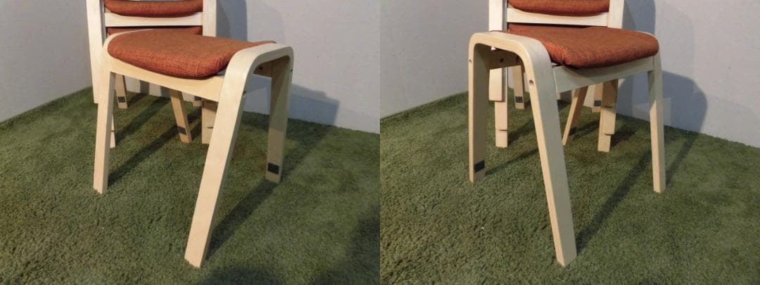 送料無料アウトレット★スタッキングスツール★4脚セット/ナチュラル枠（オレンジ）