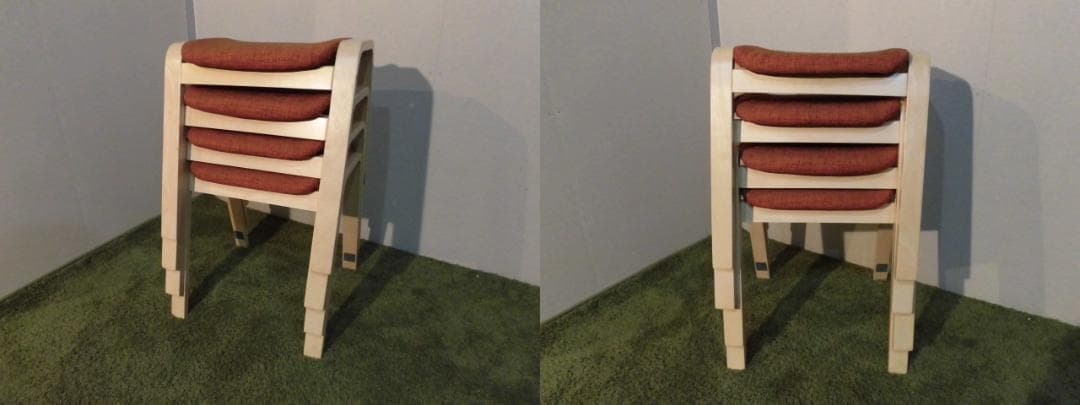 送料無料アウトレット★スタッキングスツール★4脚セット/ナチュラル枠（オレンジ）