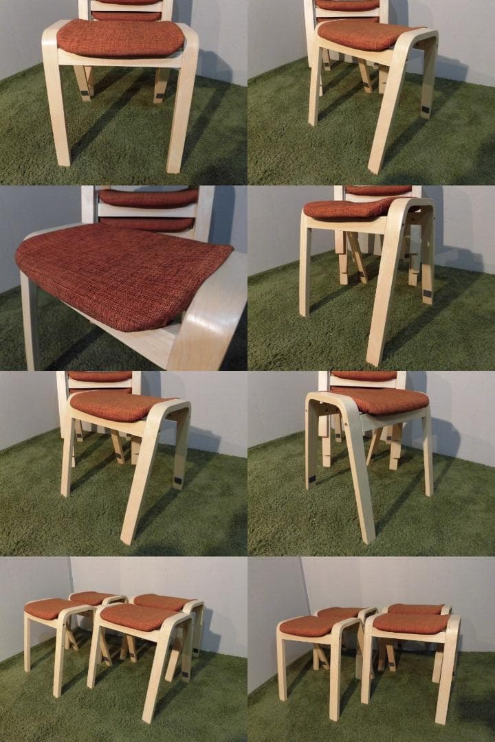 送料無料アウトレット★スタッキングスツール★4脚セット/ナチュラル枠（オレンジ）