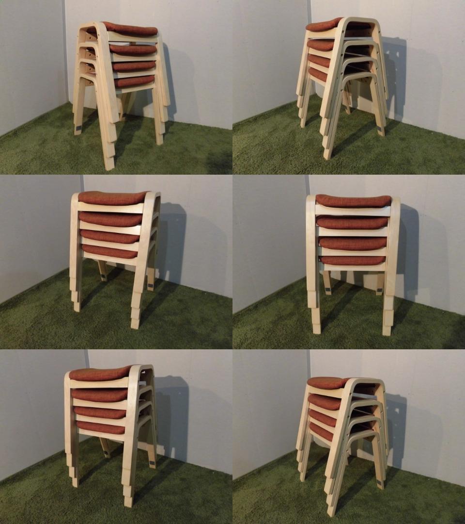 送料無料アウトレット★スタッキングスツール★4脚セット/ナチュラル枠（オレンジ）