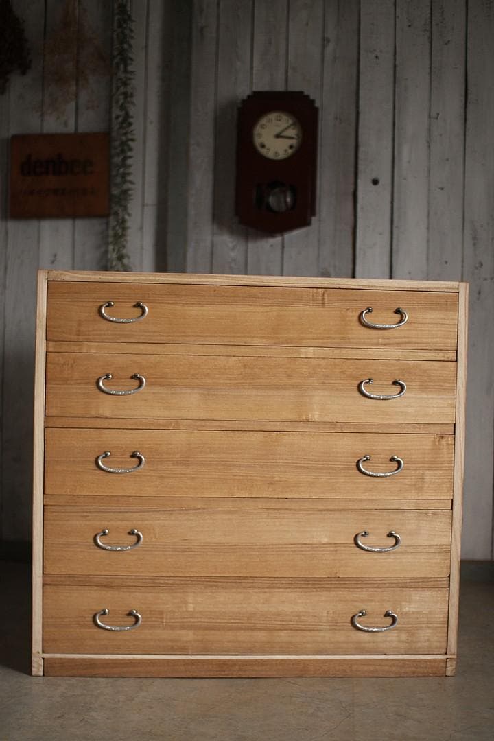 古い木製の引き出し5段　食器棚　キャビネット　古家具　古民家