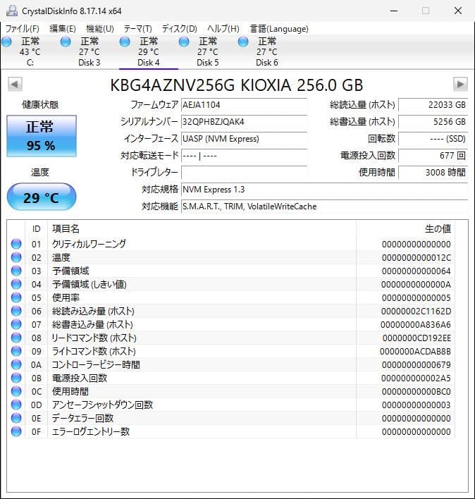 KIOXIA① NVMe 256GB M.2 SSD 4枚セット【0210】