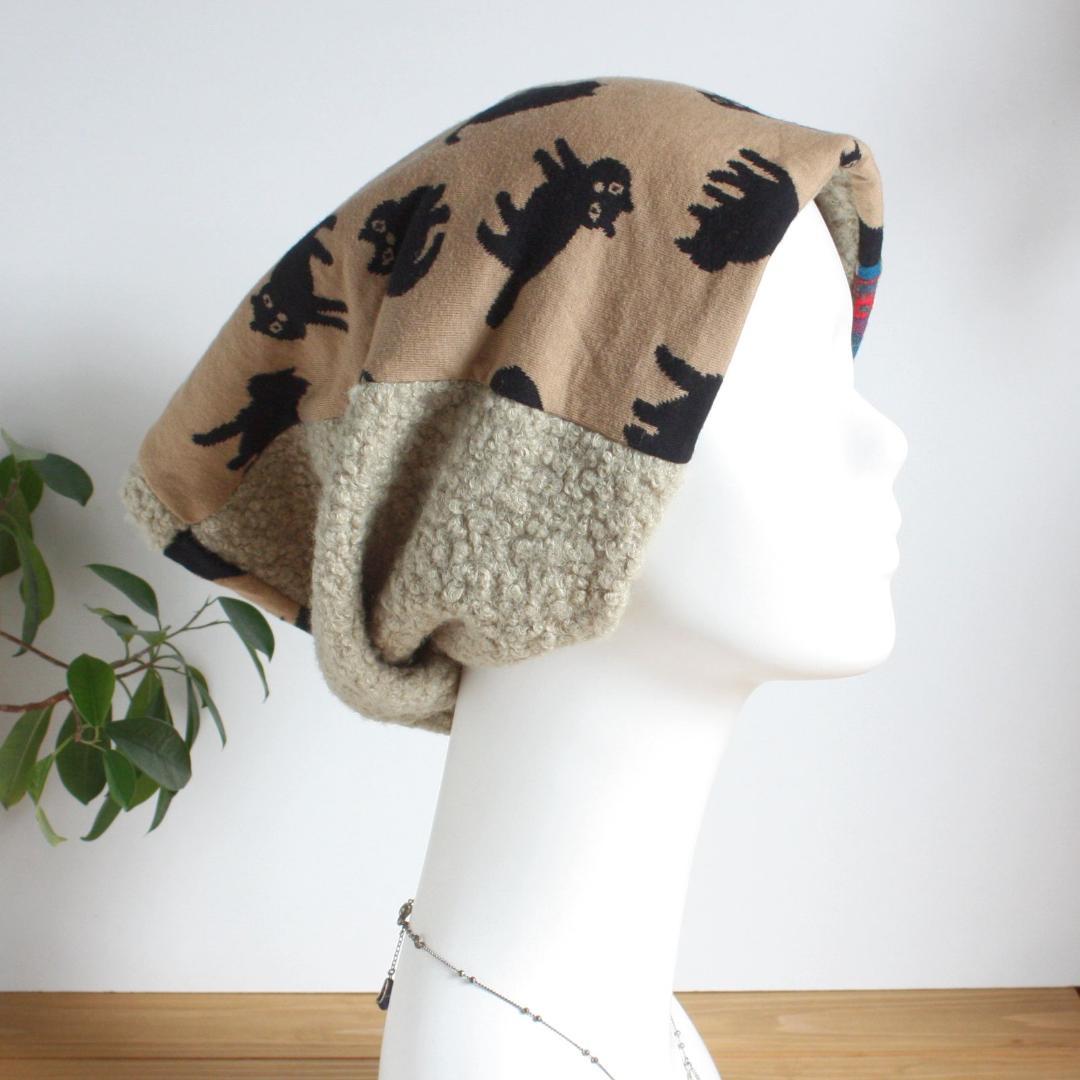 TOHIKO　ものすごい幅広ターバン ネコ＆ブロックチェック＆ループボア