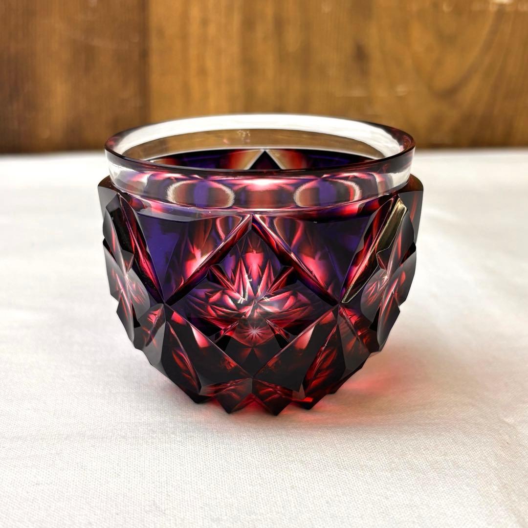 二色衣 島津薩摩切子 二色被せガラス 切子猪口 赤