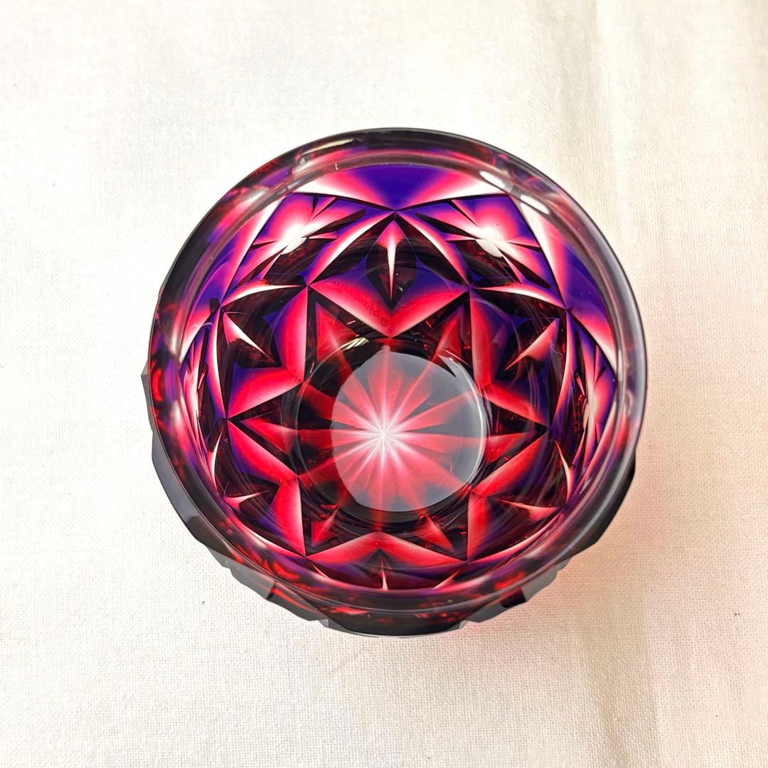 二色衣 島津薩摩切子 二色被せガラス 切子猪口 赤