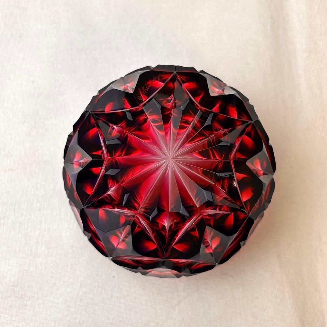 二色衣 島津薩摩切子 二色被せガラス 切子猪口 赤