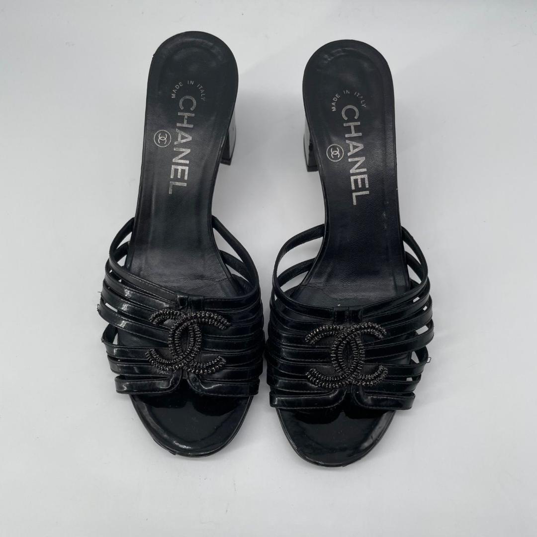 良品✨シャネル ココマーク ミュールサンダル スエード レザー 黒 ブラック