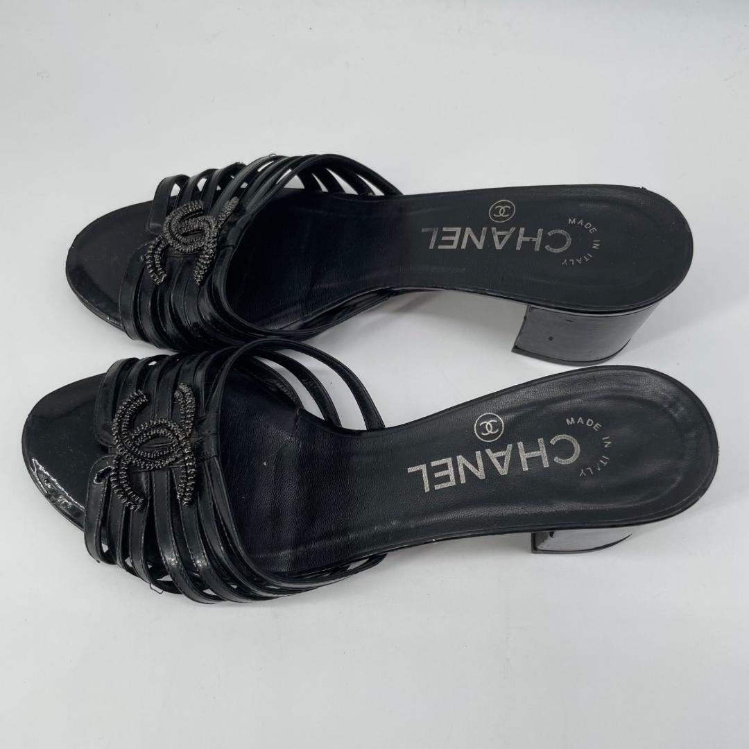 良品✨シャネル ココマーク ミュールサンダル スエード レザー 黒 ブラック