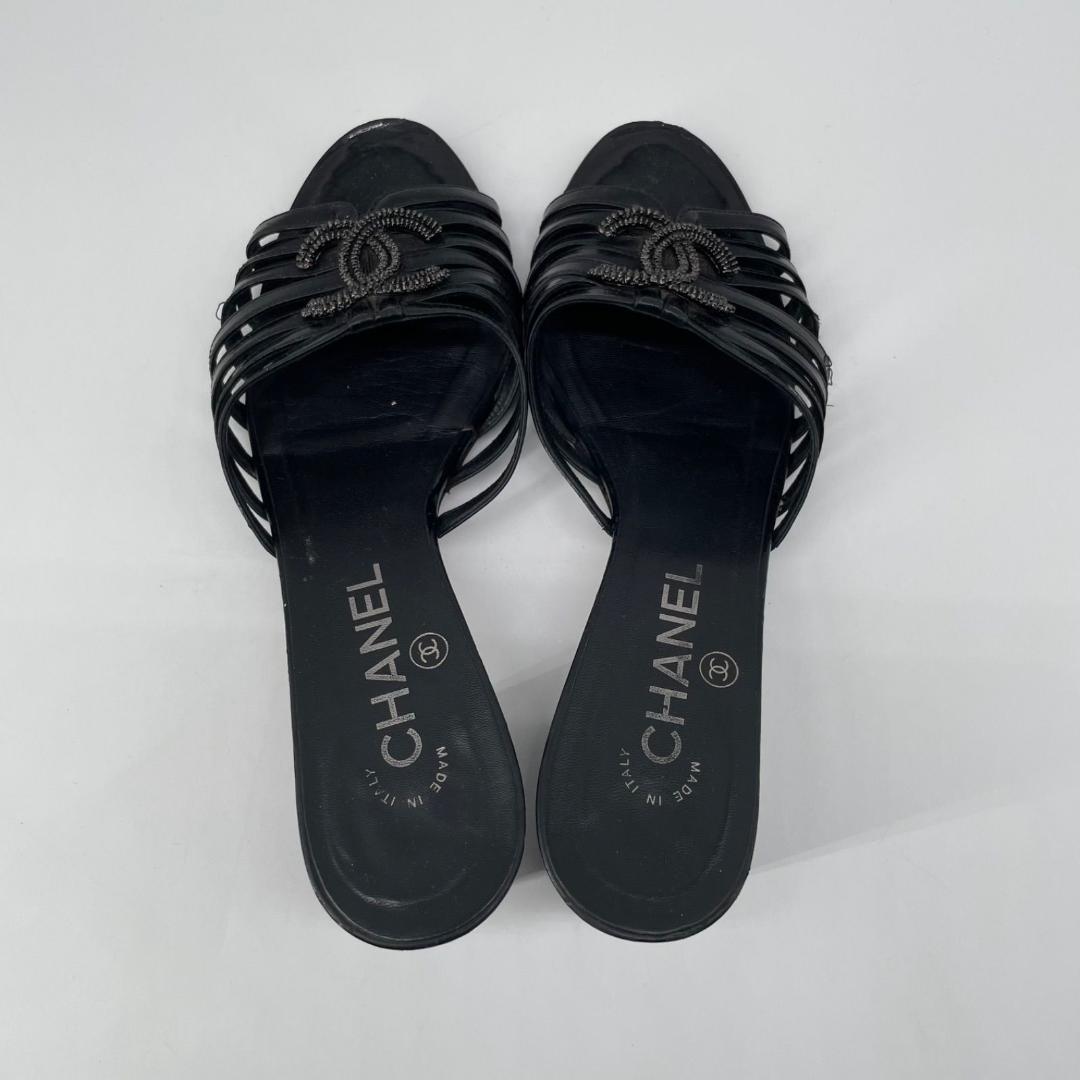 良品✨シャネル ココマーク ミュールサンダル スエード レザー 黒 ブラック